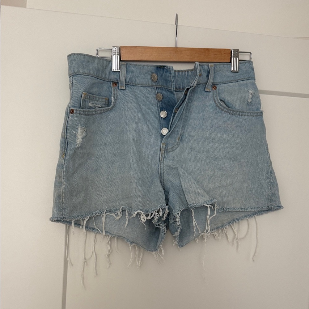 H&M Light Blue Frayed Denim Shorts